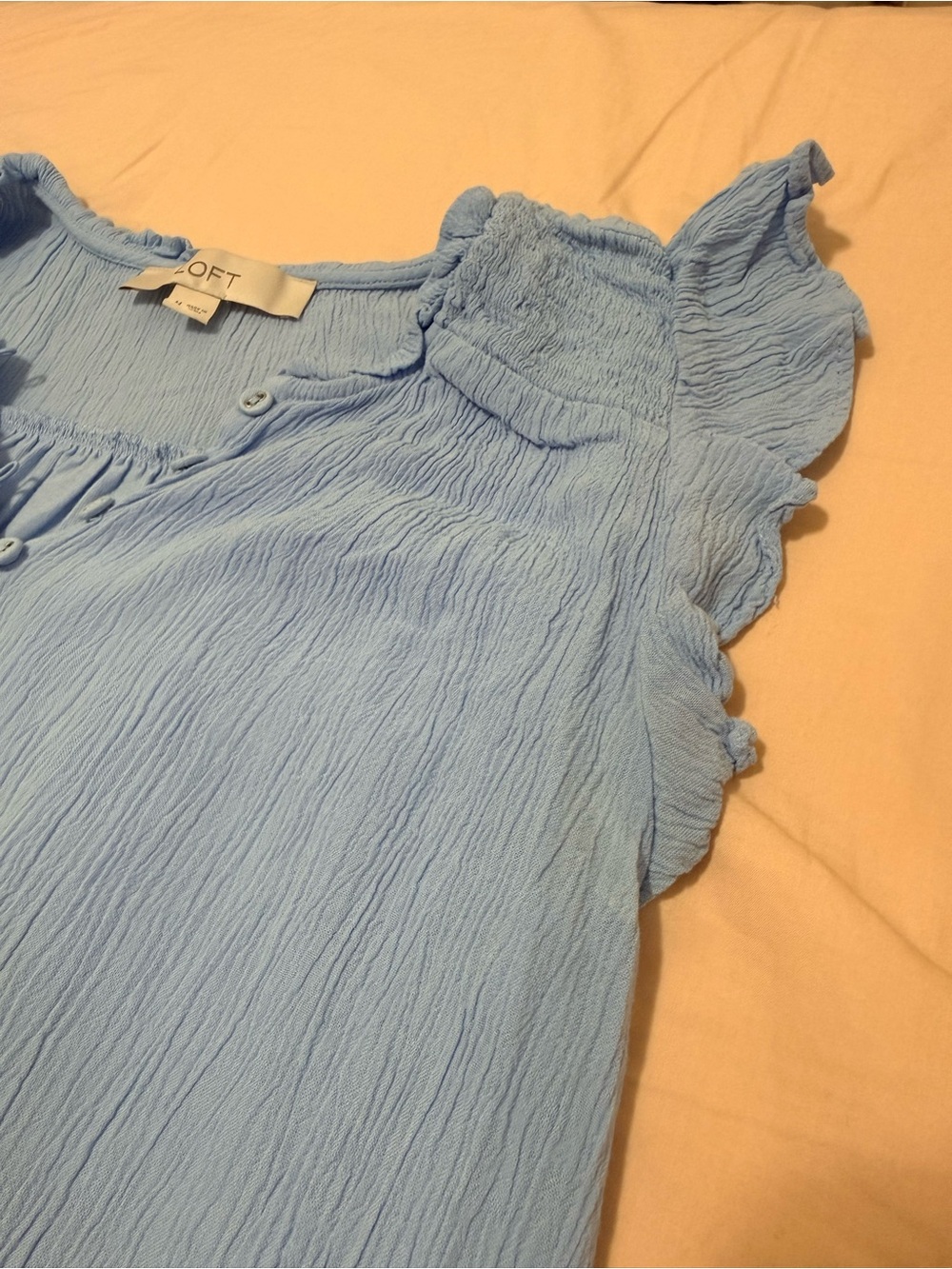 LOFT • Light Blue Ruffle Top - Picture 4 of 5